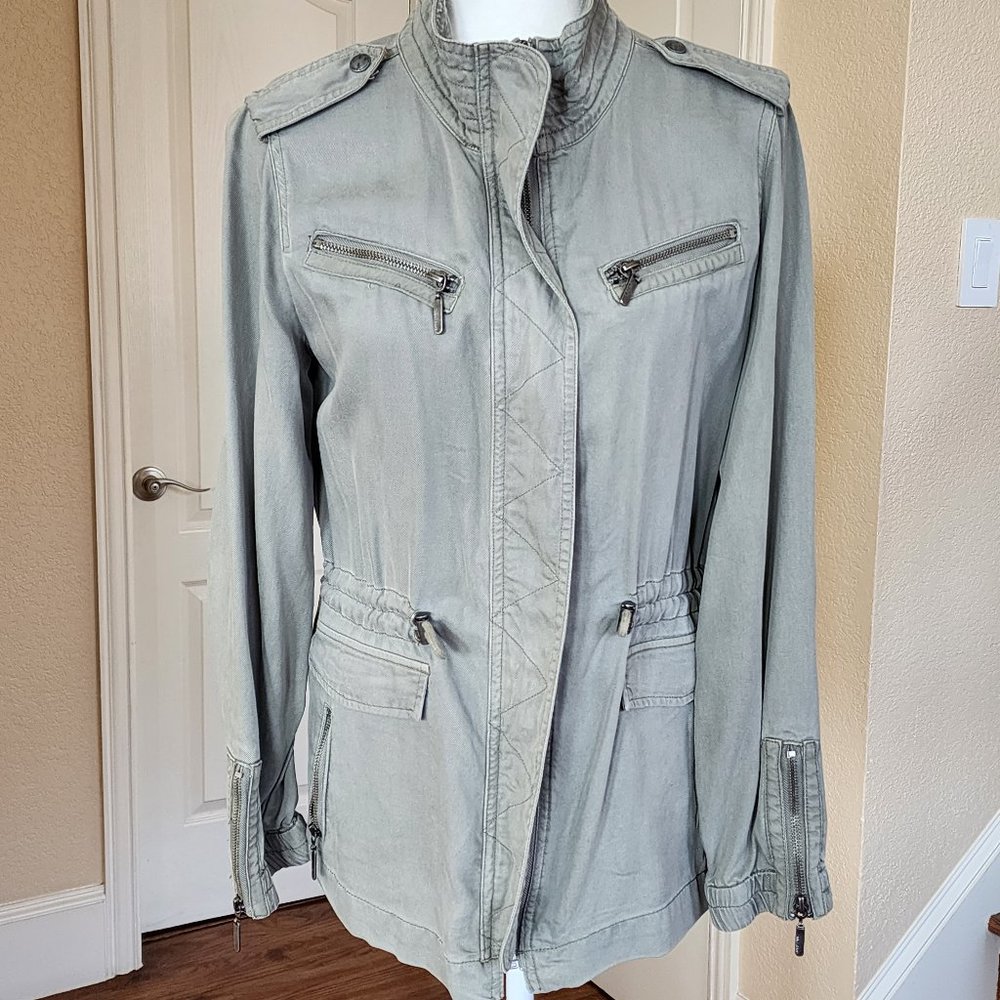 Max Jeans Utility Jacket Military Army Green Super Soft Long Sleeves Size S